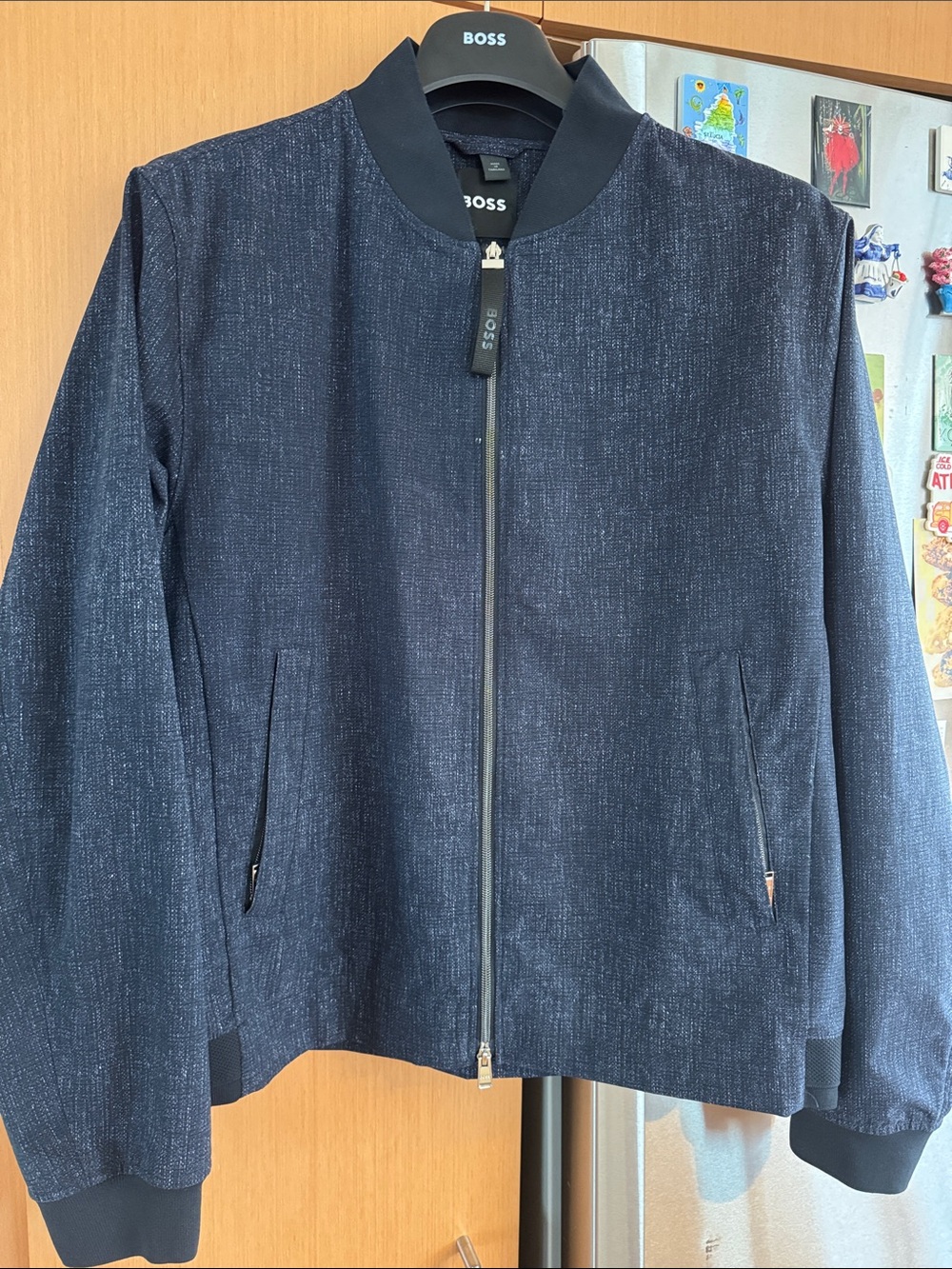 BOSS Navy Textured Bomber Suit with Black Trim